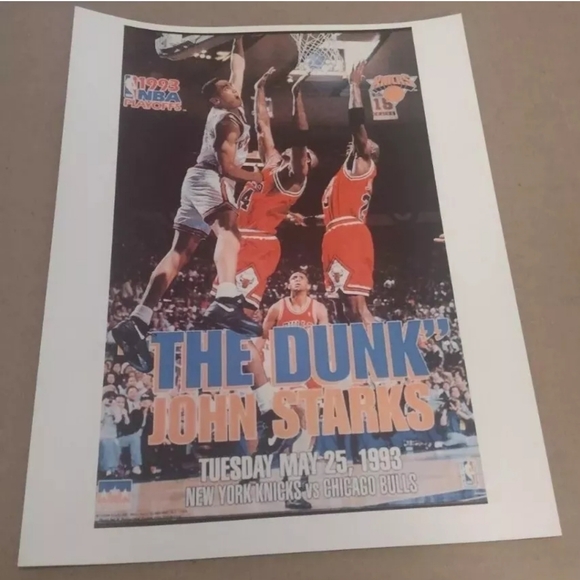 JOHN STARKS KNICKS DUNKS💥 ON JORDAN & THE BULLS 8.5x11 ULTRA GLOSSY NBA POSTER! - Picture 1 of 7